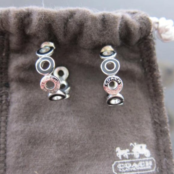 Authentic COACH Silver toned and black enamel hoop earrings - Picture 3 of 4